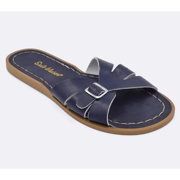 Saltwater Classic Slide Sandals 6 Navy Blue Nautical Travel Beach Resort - Picture 1 of 7